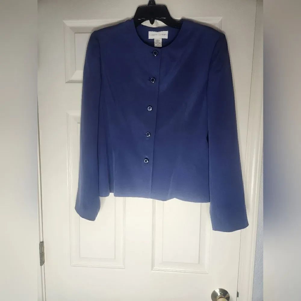 Casual Corner 10 BerryBlue 100% SILK Lined Lslv Buttons Up Women Blazer Cardigan